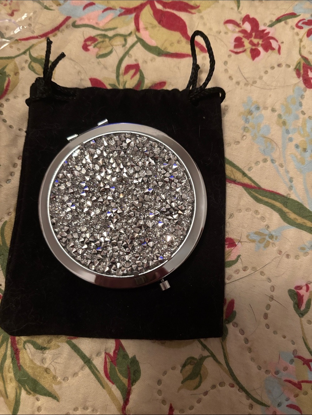 Sparkling Silver Crystal Compact Mirror - Silver